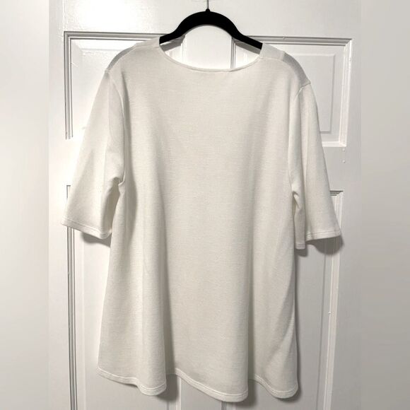 Wonderland By Orange White V-neck Waffle Knit Short‎ Sleeve Blouse Size Medium - Picture 2 of 6
